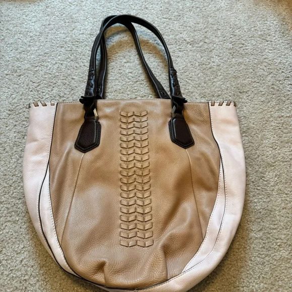 ORYANY LYSIE LARGE PEBBED LEATHER TAN/MISTY PINK IN COLOR. - Picture 1 of 7